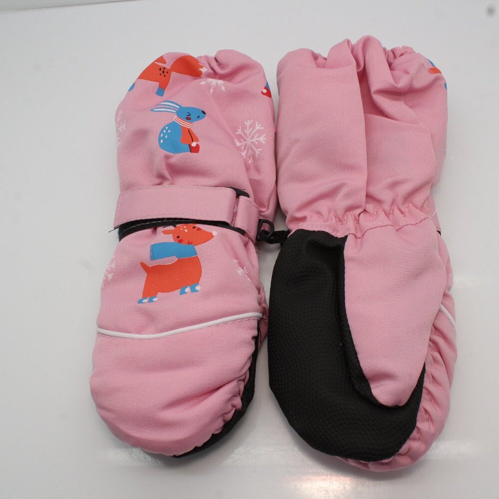 Kids/Toddler Winter Gauntlet Mittens Pink With Cute Animals Size Small 4.5" Hand